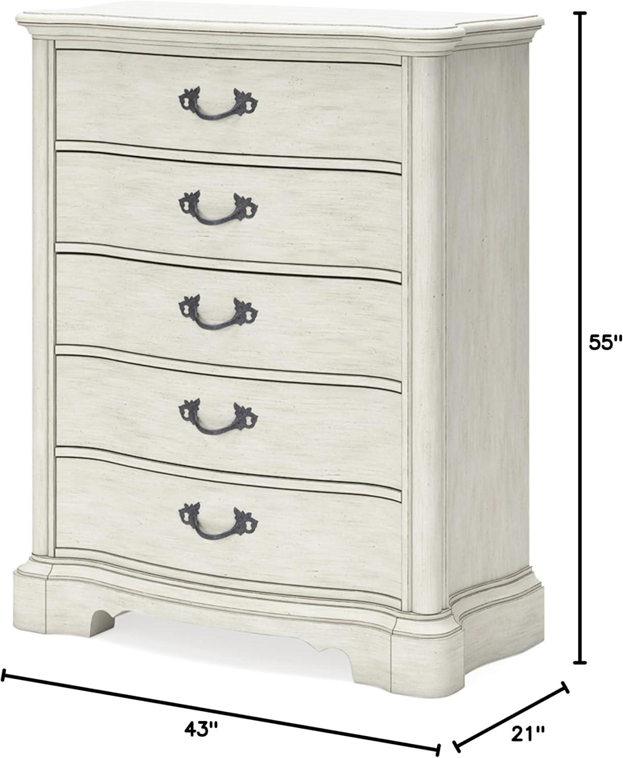 White Traditional 5-Drawer Chest with Dovetail Drawer