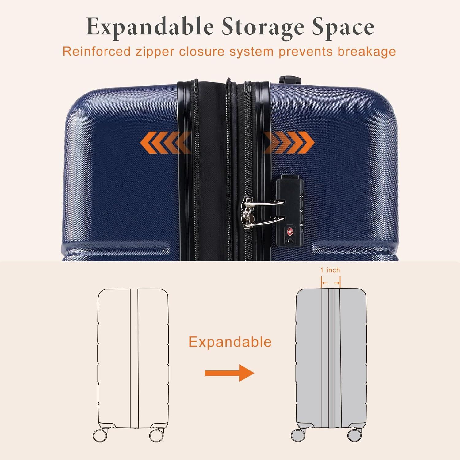 Smugdesk.com 3-Piece Luggage Set, ABS Travel Suitcase Set with TSA lock