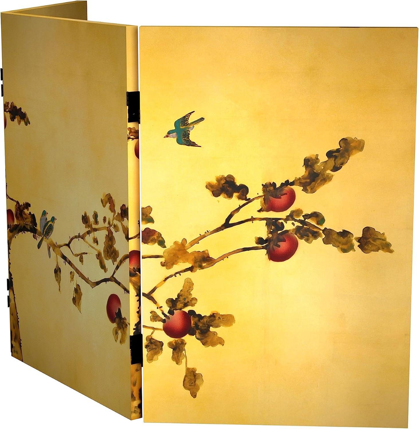 2 ft. Short Double Sided Plum Tree Canvas Folding Screen