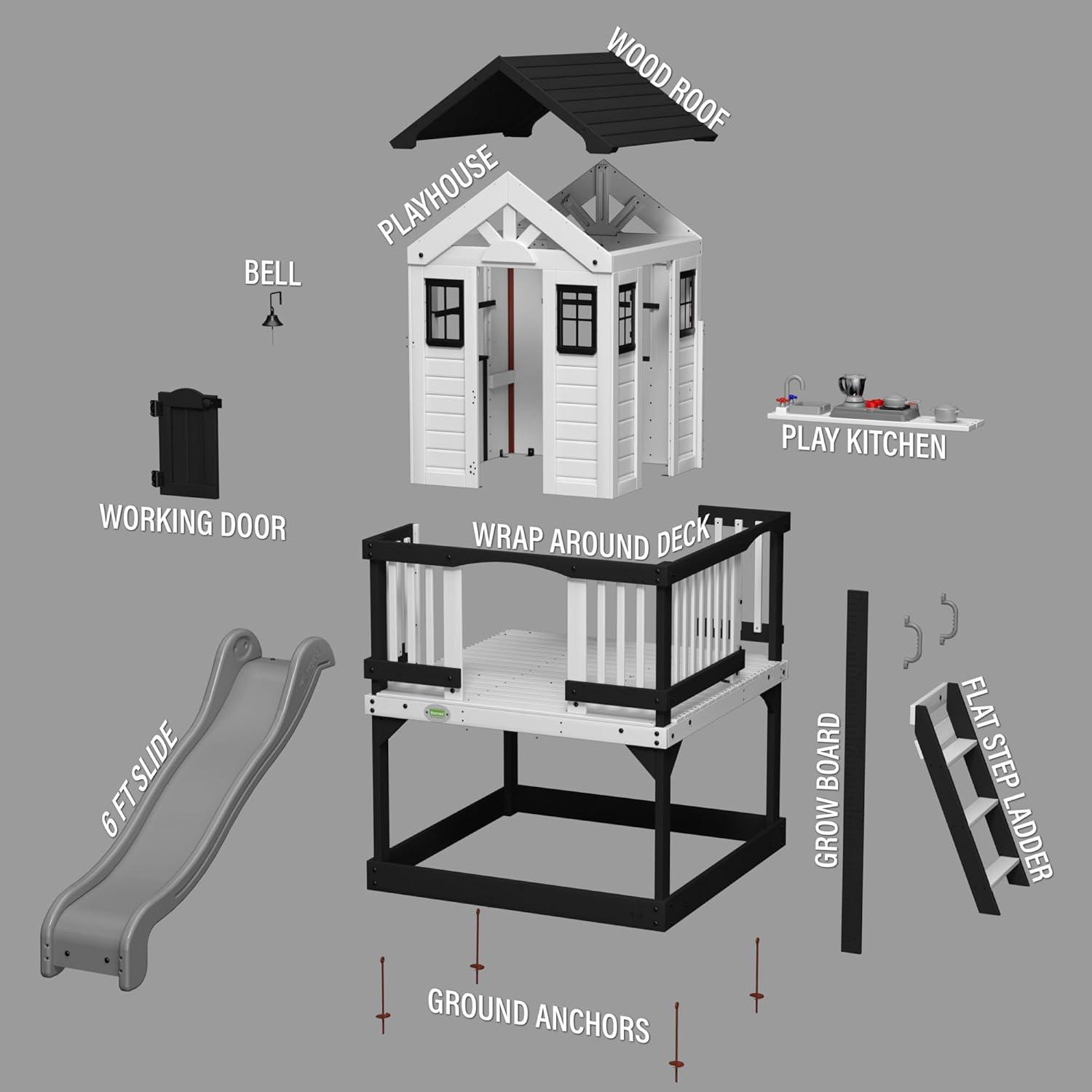 Sweetwater Heights White Cedar Playhouse with Slide and Ladder