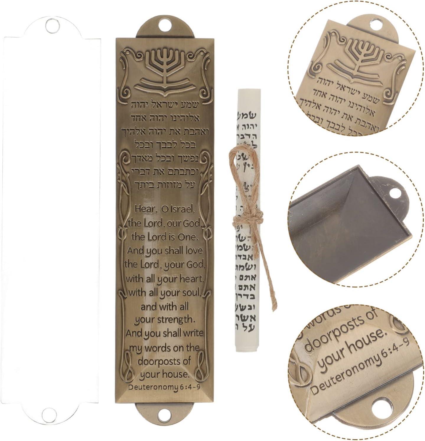 Vintage Metal Mezuzah Case with Hebrew Scroll Blessing