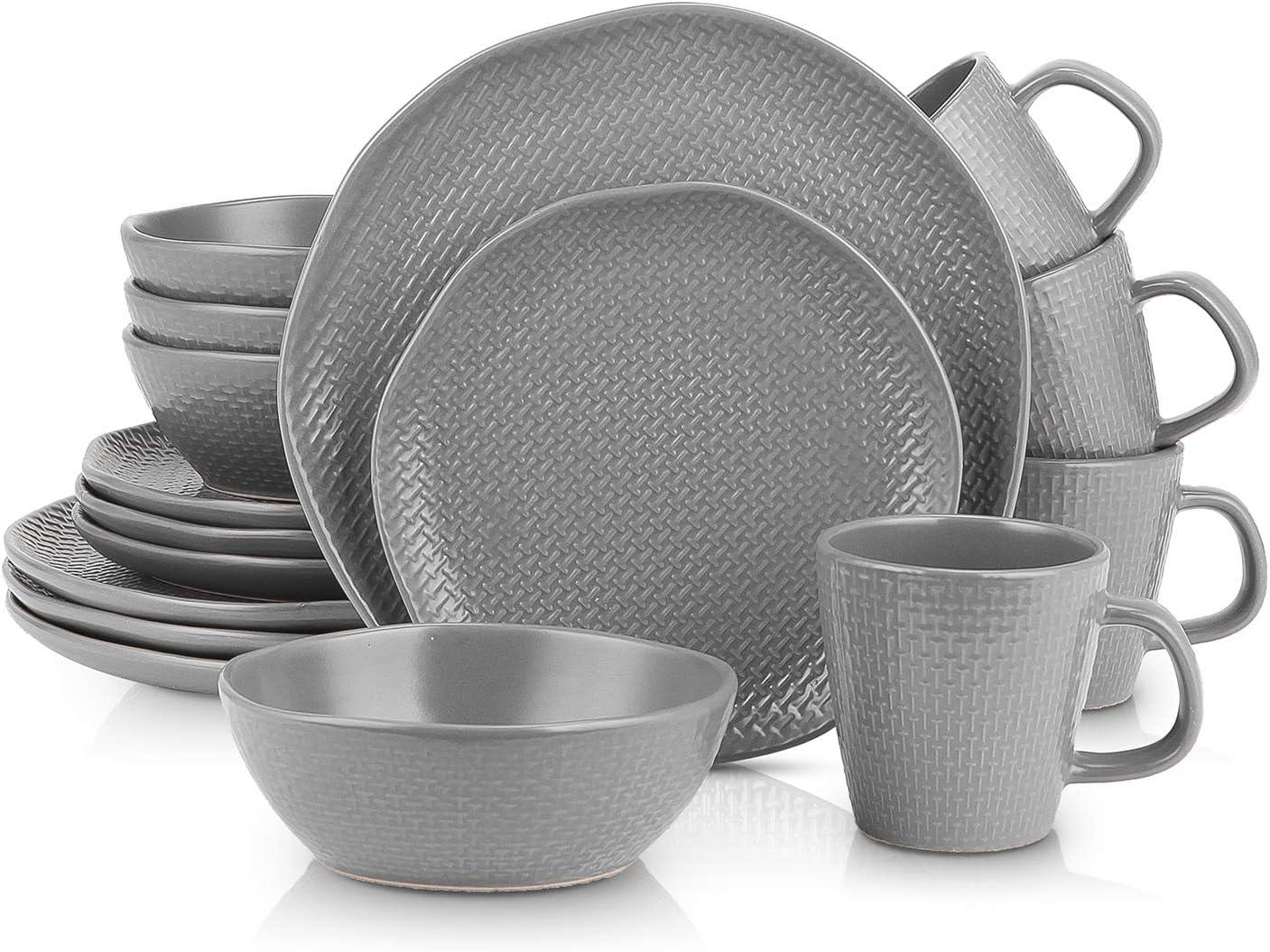 Gray Embossed Ceramic 32-Piece Dinnerware Set for 8