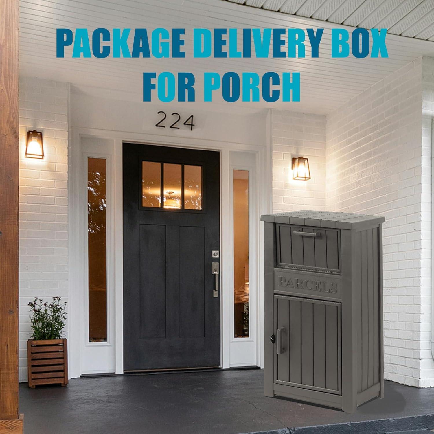 LHBcraft Resin Package Drop Box, Lockable Package Delivery and Outdoor Storage Box