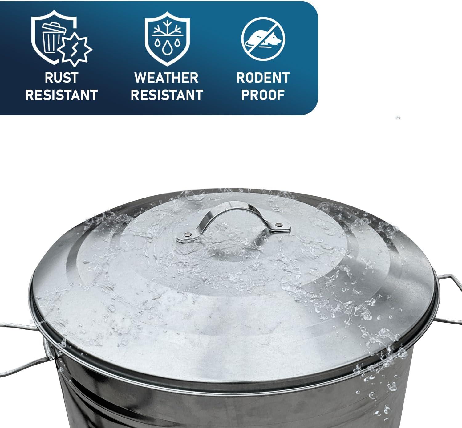 13-Gallon Galvanized Steel Round Trash Can with Lid