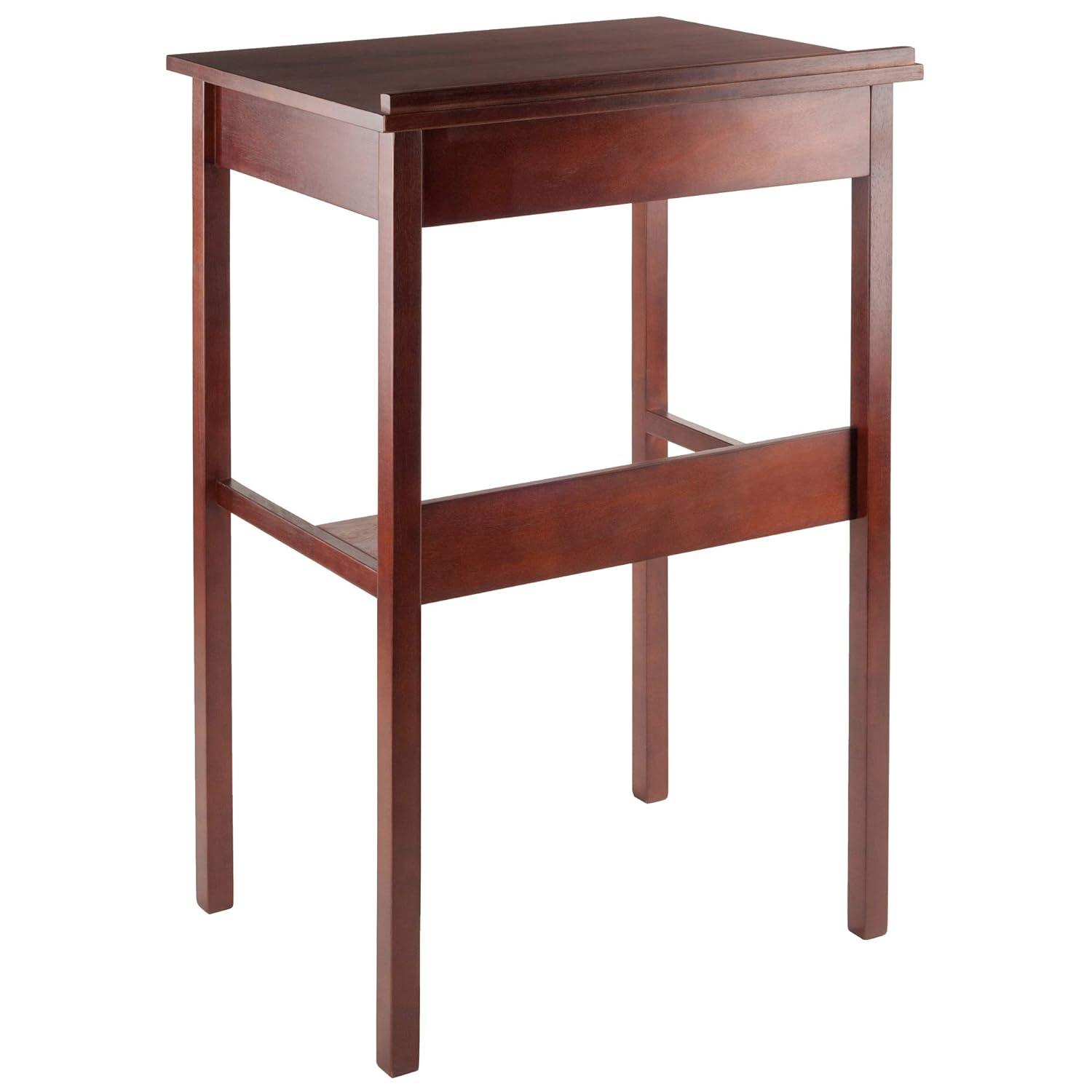 Winsome Ronald High Desk Walnut: Mid-Century Modern Standing Secretary, Spot Clean, No Storage