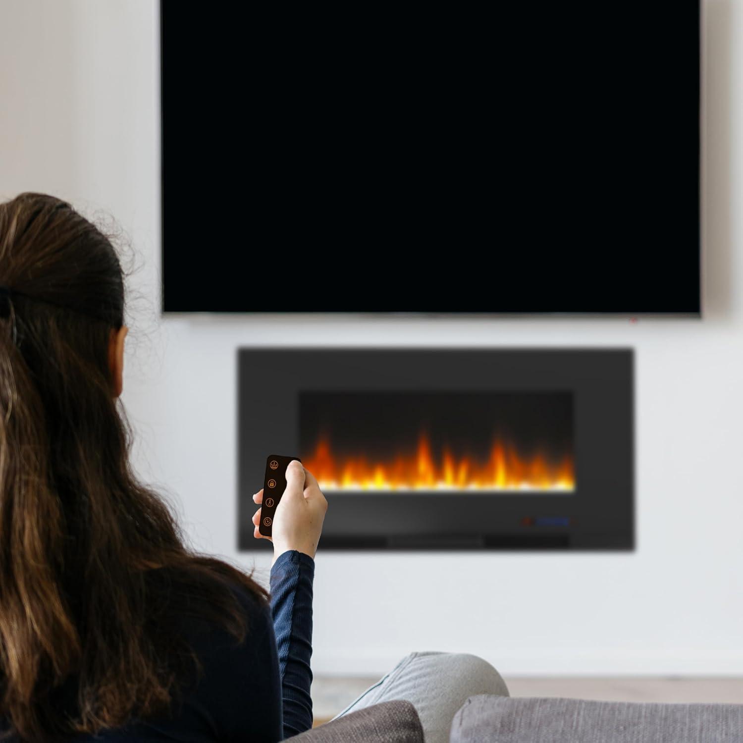 Cambridge Cambridge Wall Mount Electric Fireplace Heater with Remote Control for Indoor Use in Living Room, Bedroom, Home Office