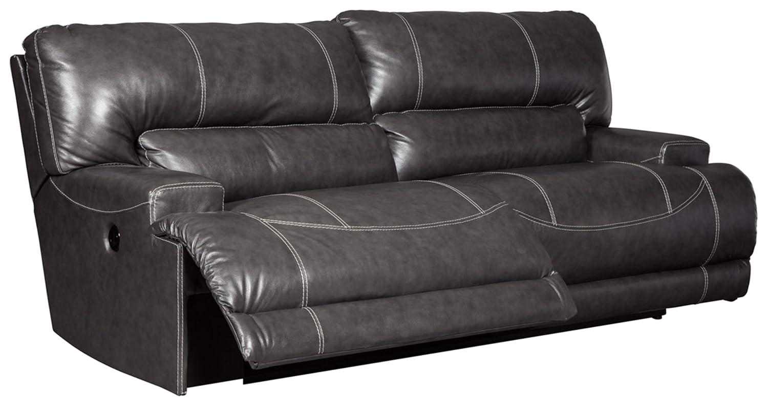 Signature Design by Ashley McCaskill Leather Power Reclining Sofa in Gray