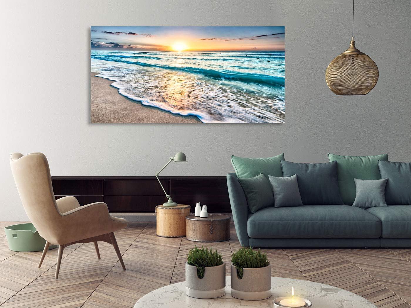 Shiartex Canvas Prints Wall Art Beach Sunset Ocean Waves Nature Pictures Stretched Pictures to Photo Paintings on Canvas for Home Office Decorations Wall Décor -20x16 In