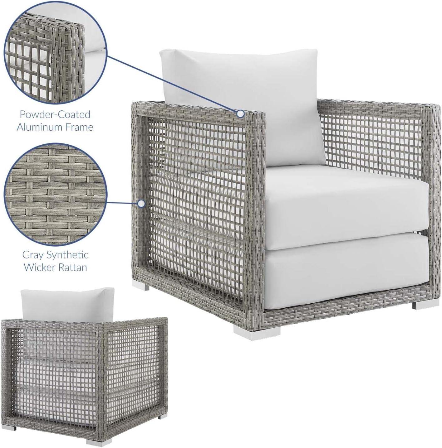 Aura 32" Gray and White Rattan Outdoor Patio Armchair with Cushions