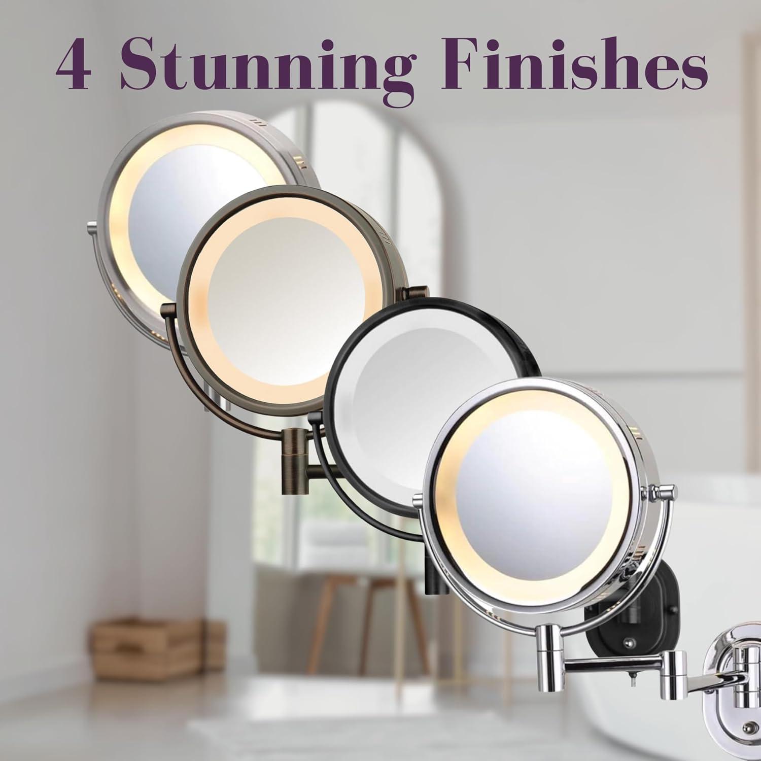 Jerdon 8-inch Two-Sided Lighted Makeup Mirror, 5X-1X Magnification - Plug in - Nickel Finish - Model HL65N