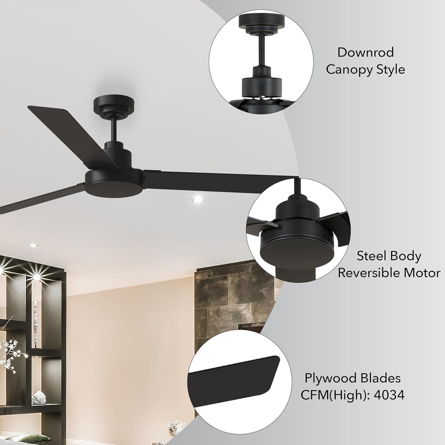 Midnight Black 58" Ceiling Fan with Reversible Blades and Remote