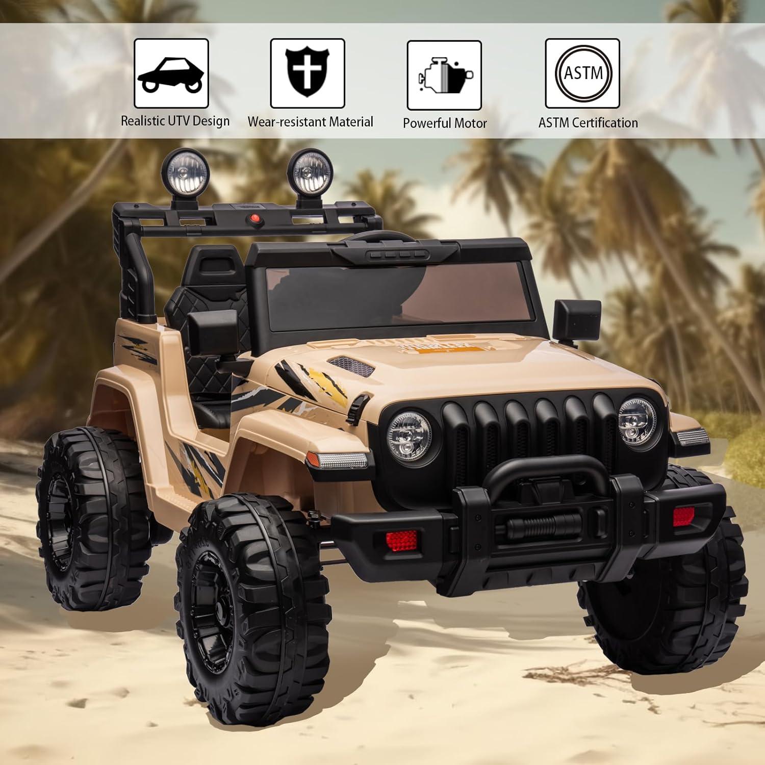 DEARAUTO DearAuto 24v Kids Ride On Car With Eva Tires, 4x75w Motors, Four Wheel Suspension, 3 Adjustable Speed, Mp3, Bluetooth,powered Ride On Truck For Kids