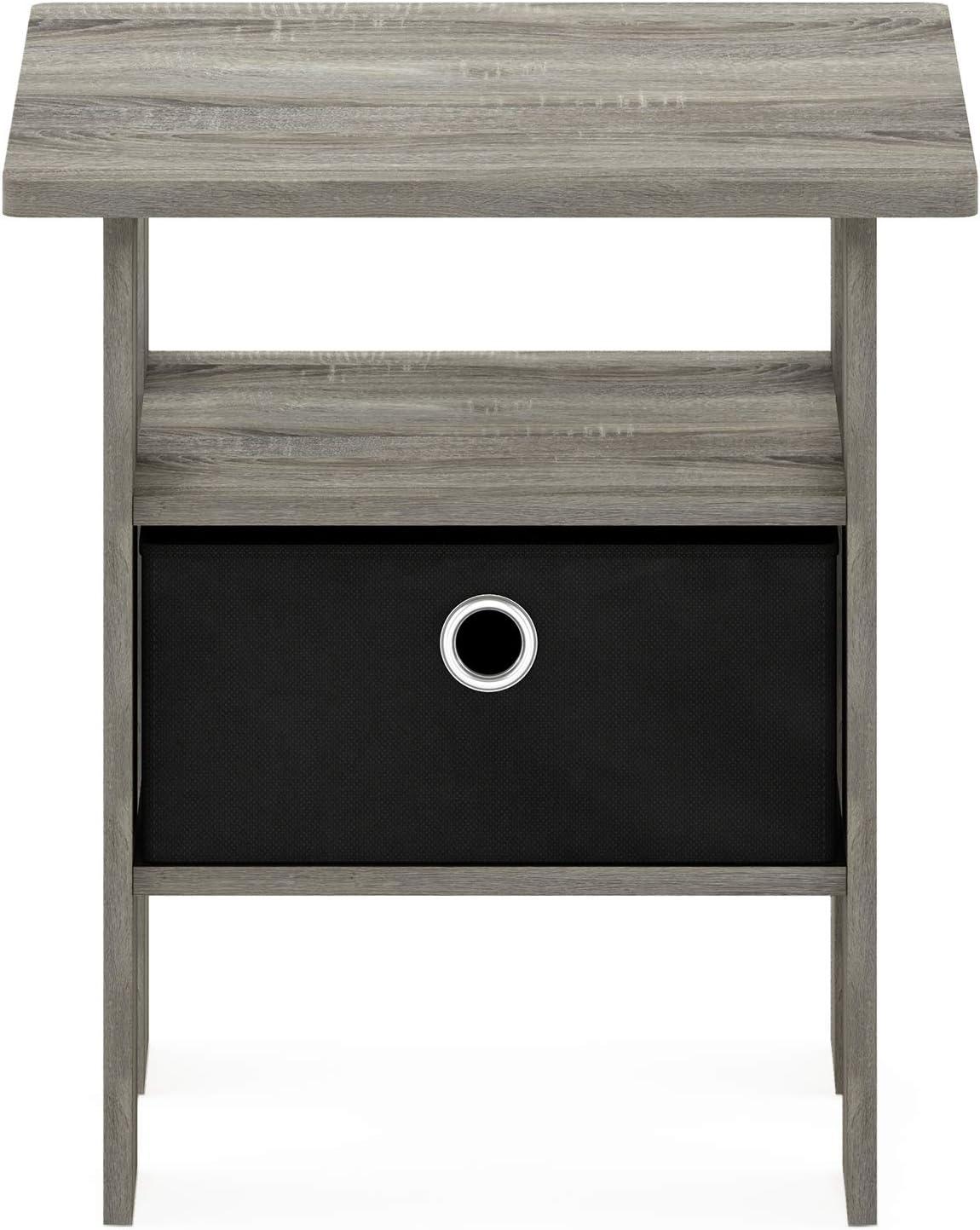 French Oak Grey and Black Engineered Wood End Table with Storage