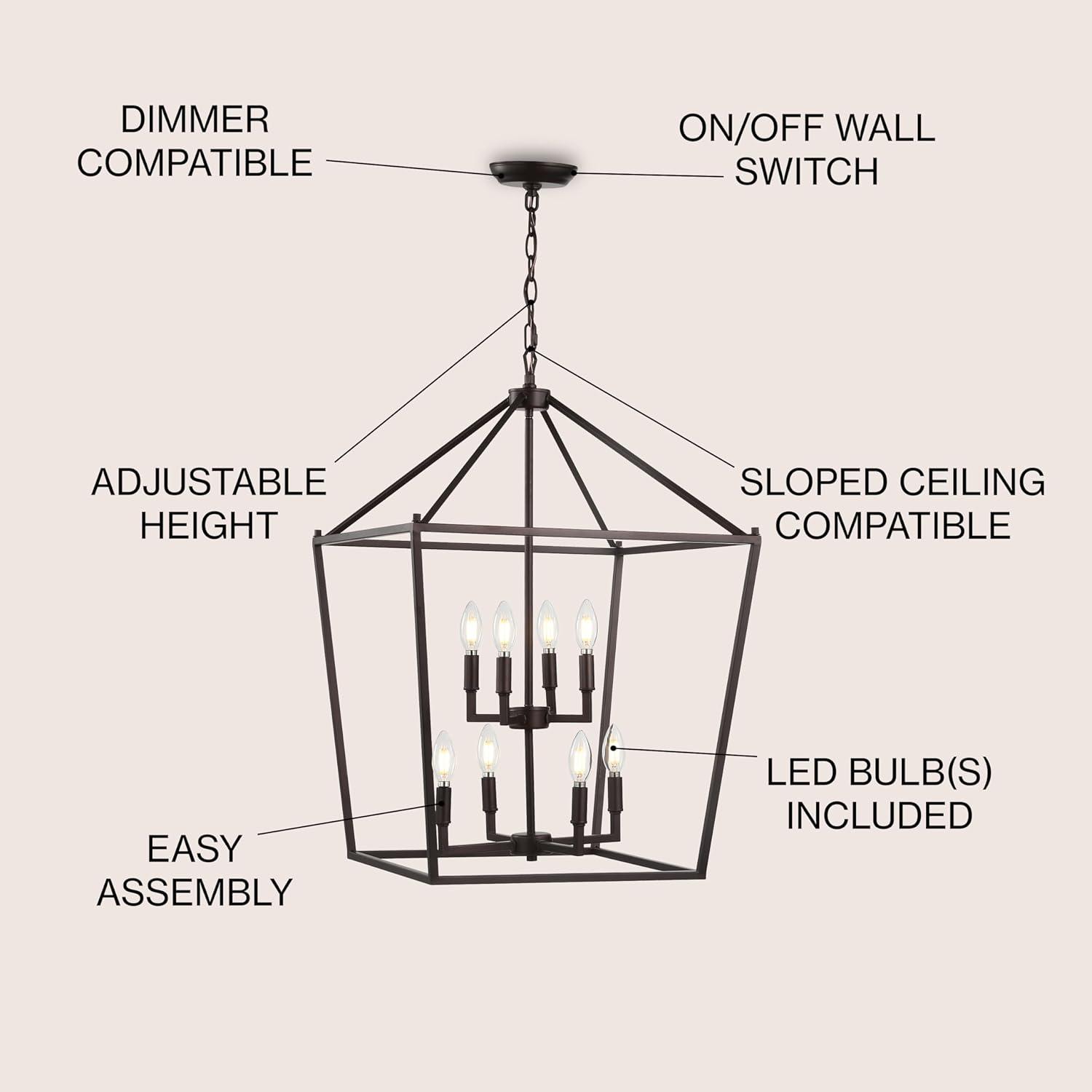 Pagoda 20" 8-Bulb Lantern Metal LED Pendant, Oil Rubbed Bronze