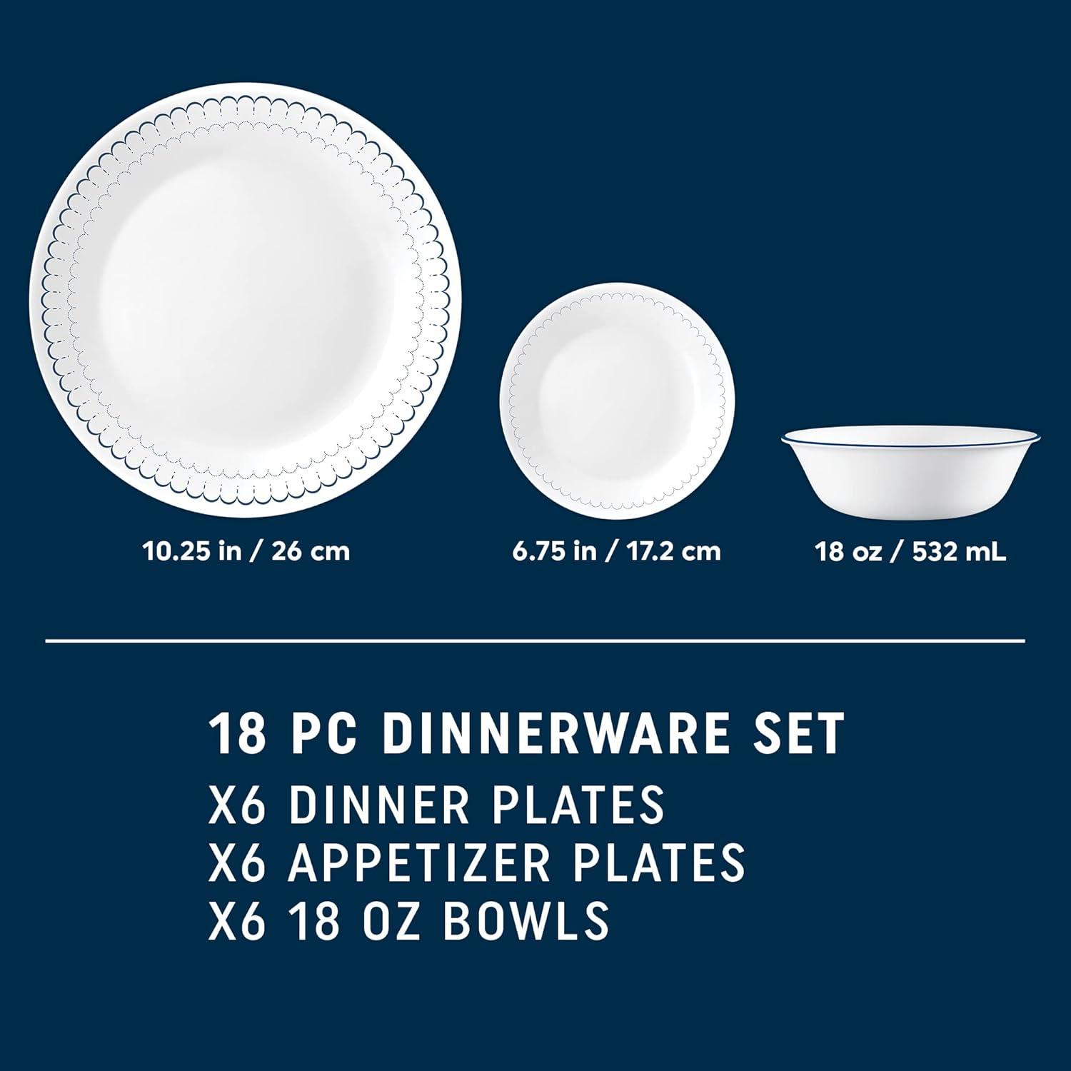 Caspian Lace 18-Piece White and Navy Glass Dinnerware Set