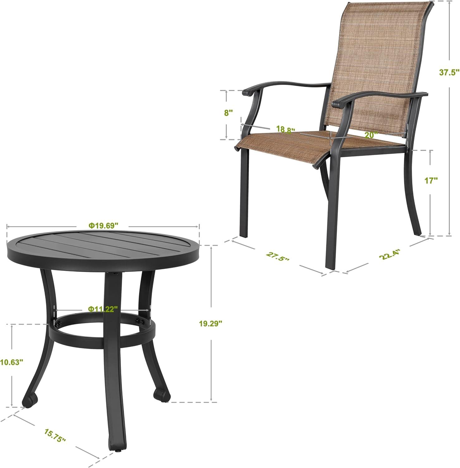 Nuu Garden Outdoor 3-Piece Iron Bistro Set, 2 Textilene Bistro Chairs and 20 Inch Round Slatted Bistro Table