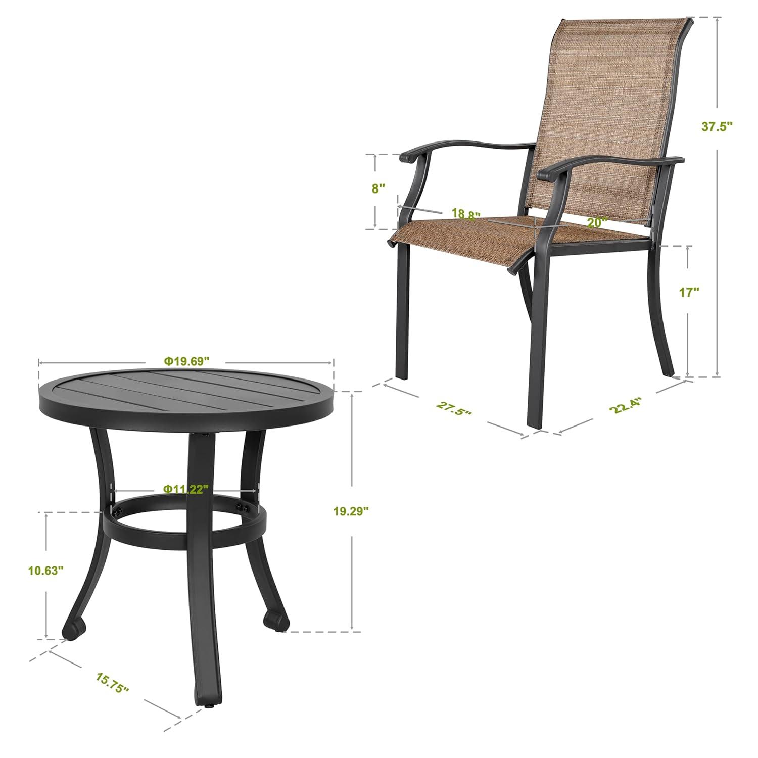 Nuu Garden Outdoor 3-Piece Iron Bistro Set, 2 Textilene Bistro Chairs and 20 Inch Round Slatted Bistro Table