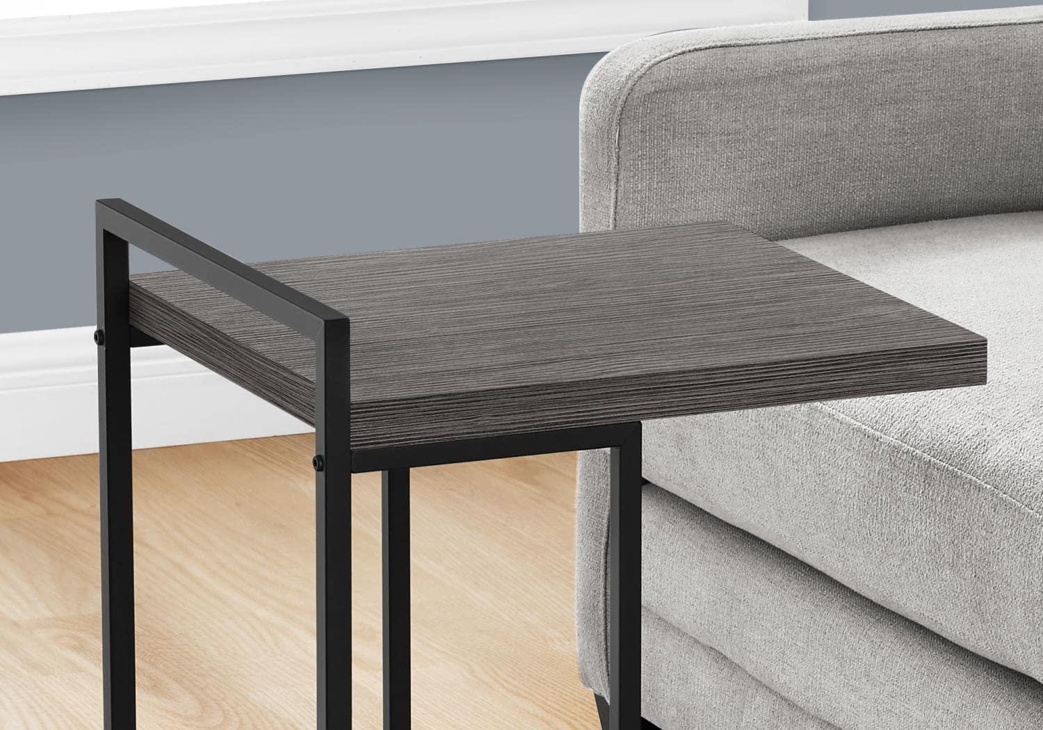 Monarch Specialties Accent Table, C-shaped, End, Side, Snack, Living Room, Bedroom, Grey Laminate, Black Metal, Contemporary, Modern