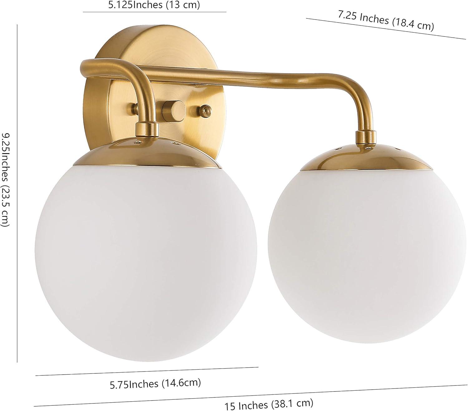 Louis Parisian Globe 15" 2-Light Metal/Frosted Glass Modern Contemporary LED Vanity, Brass Gold