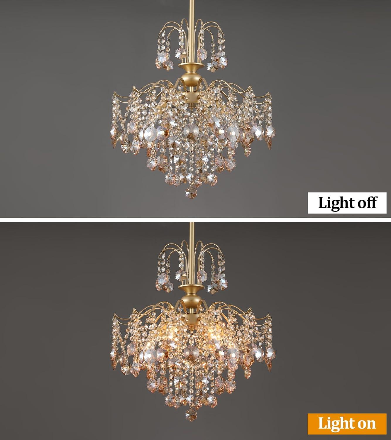 Q&S Modern Gold Crystal Chandelier Amber Crystal Pendant Light 6 Lights for Bedroom Dining Room Entryway Hallway Office Bathroom UL Listed
