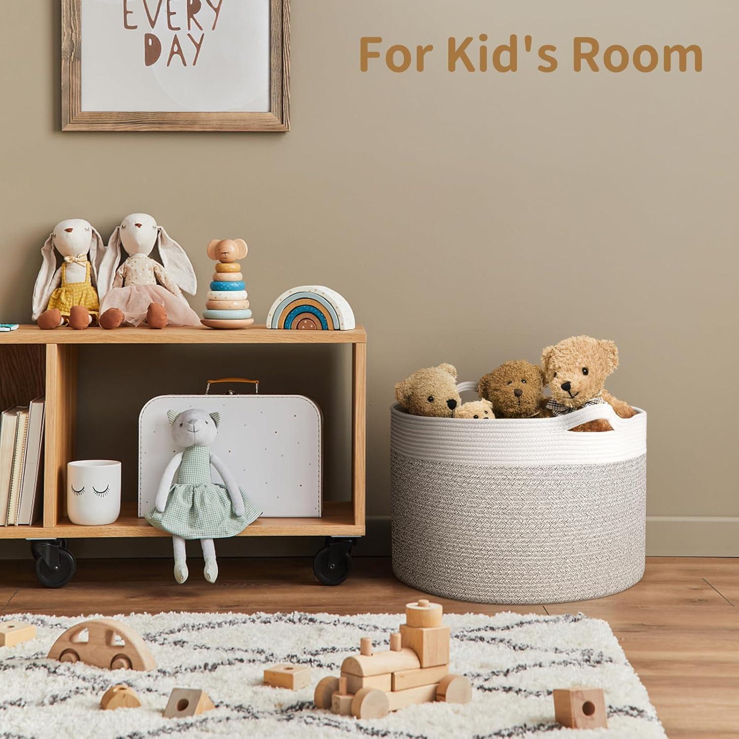 AivaToba Cotton Rope Basket, 22” x 14” Blanket Basket for Living Room, Woven Baby Laundry Baskets with Handles for Toys, Storage, XXXLarge Basket for Organizing