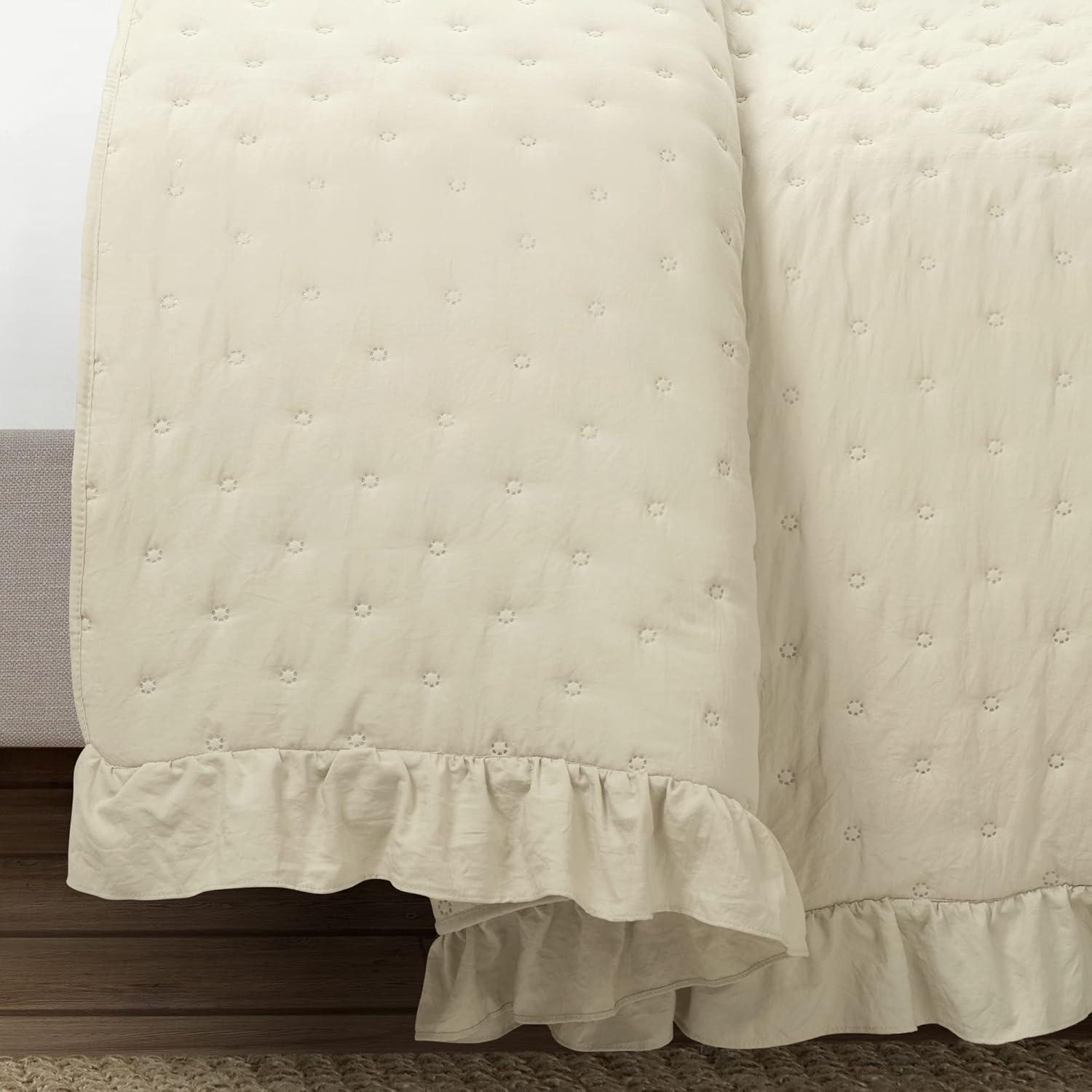 Reyna Ruffle Microfiber Reversible 3 Piece Quilt Set