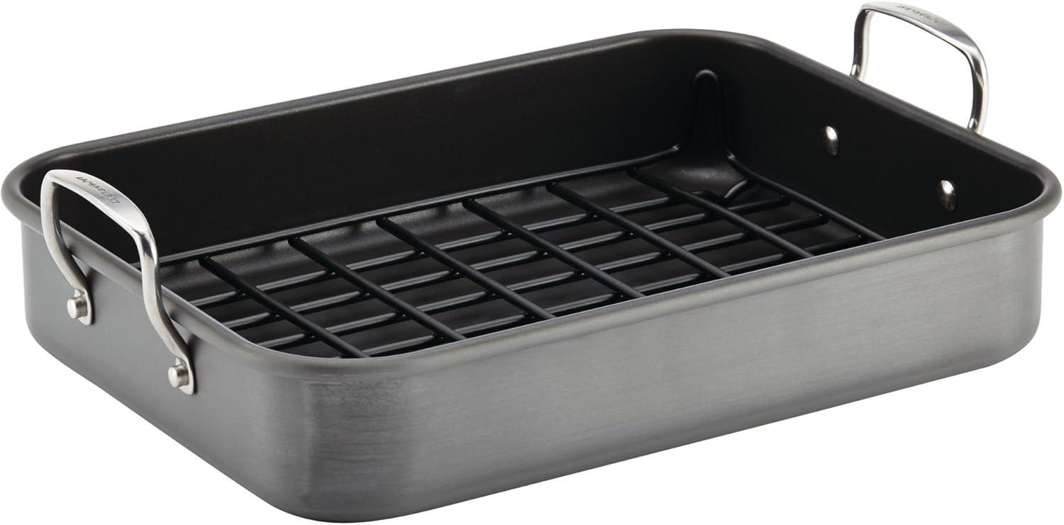 Rachael Ray Hard Anodized Nonstick Roaster/Roasting Pan with Dual-Height Rack, 16 inch x 12 inch