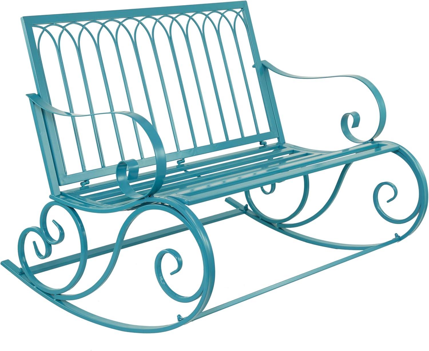 DecMode Metal Rocking Outdoor Bench, Teal