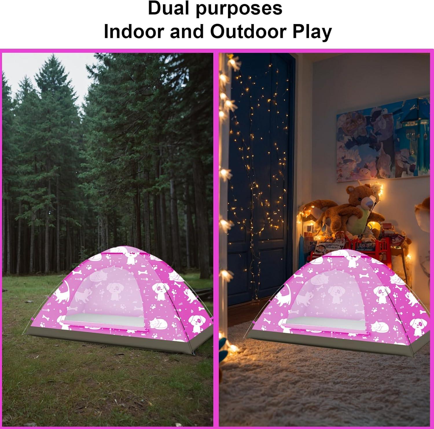 KidzAdventure 2 in 1 Kids Play Tent/Kids Tent for Camping | 1 – 2 Person Backpacking Tent for Kids | Ultralight Indoor & Outdoors Kids Tents – Best Friends Theme