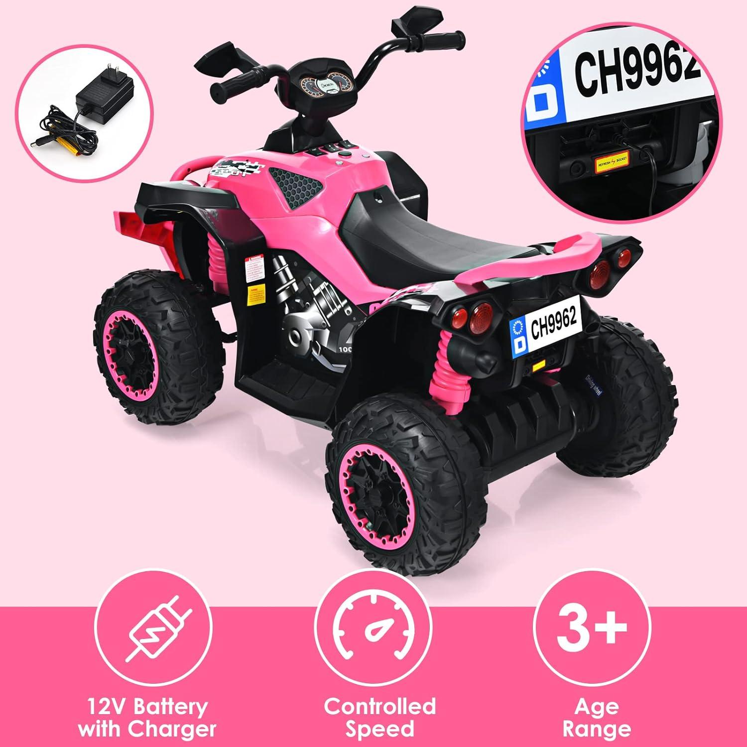 Infans 12V Battery Powered Kids Ride On ATV Electric 4-Wheeler Quad Car w/ MP3 & Light