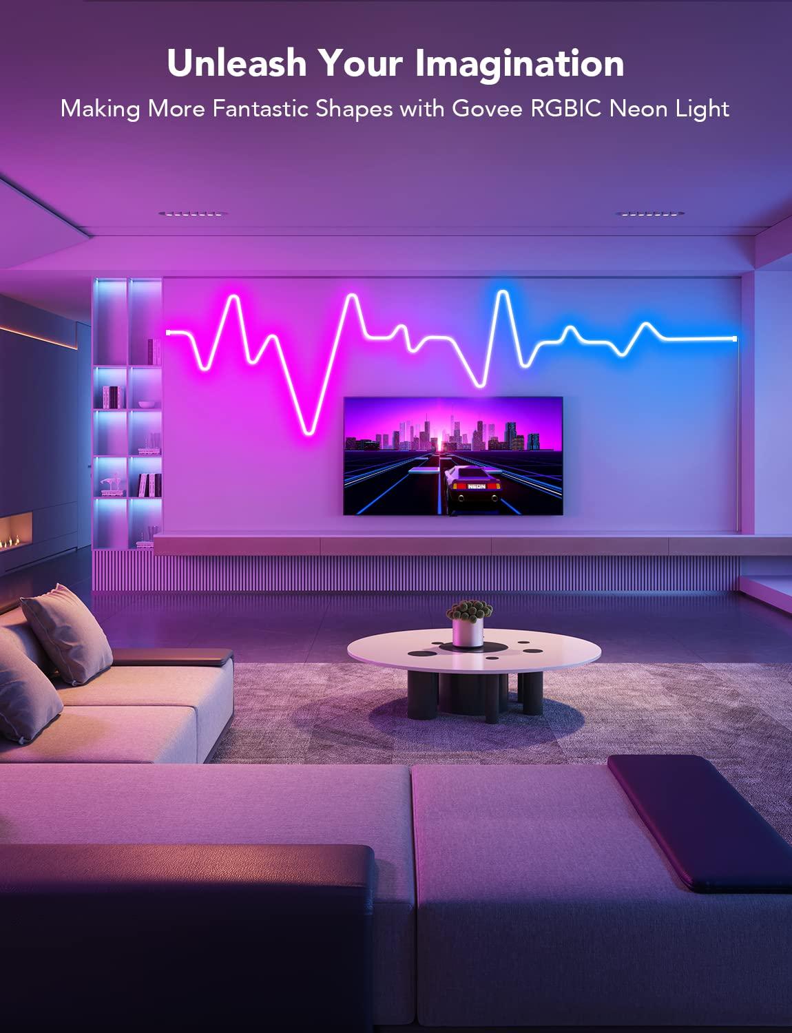Govee RGBIC Neon Rope Light, 10ft LED Strip Lights, Music Sync, DIY Design, Works with Alexa, Google Assistant, Neon Lights for Gaming Room Living Bedroom Wall Decor (Not Support 5G WiFi)