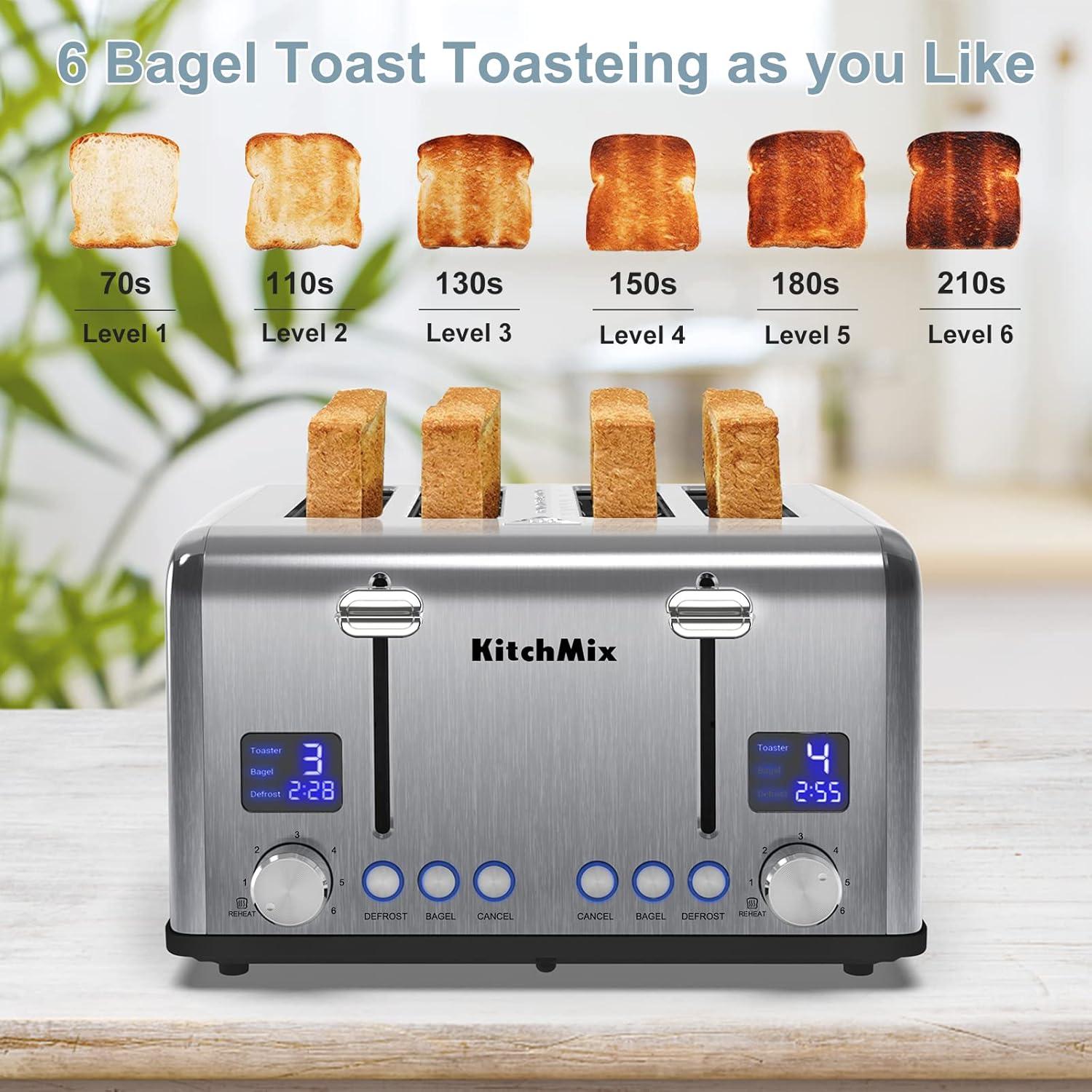 Toaster 4 Slice Stainless Toaster with LCD Timer