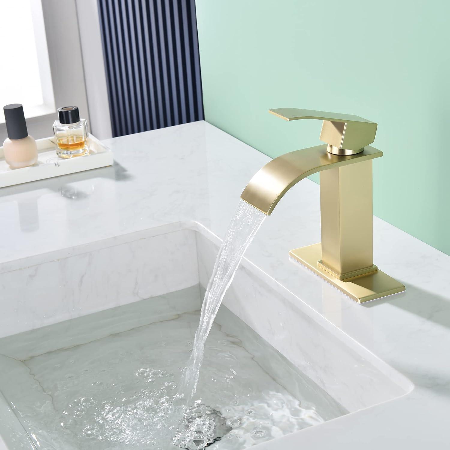 Brushed Gold Stainless Steel Single Handle Waterfall Faucet