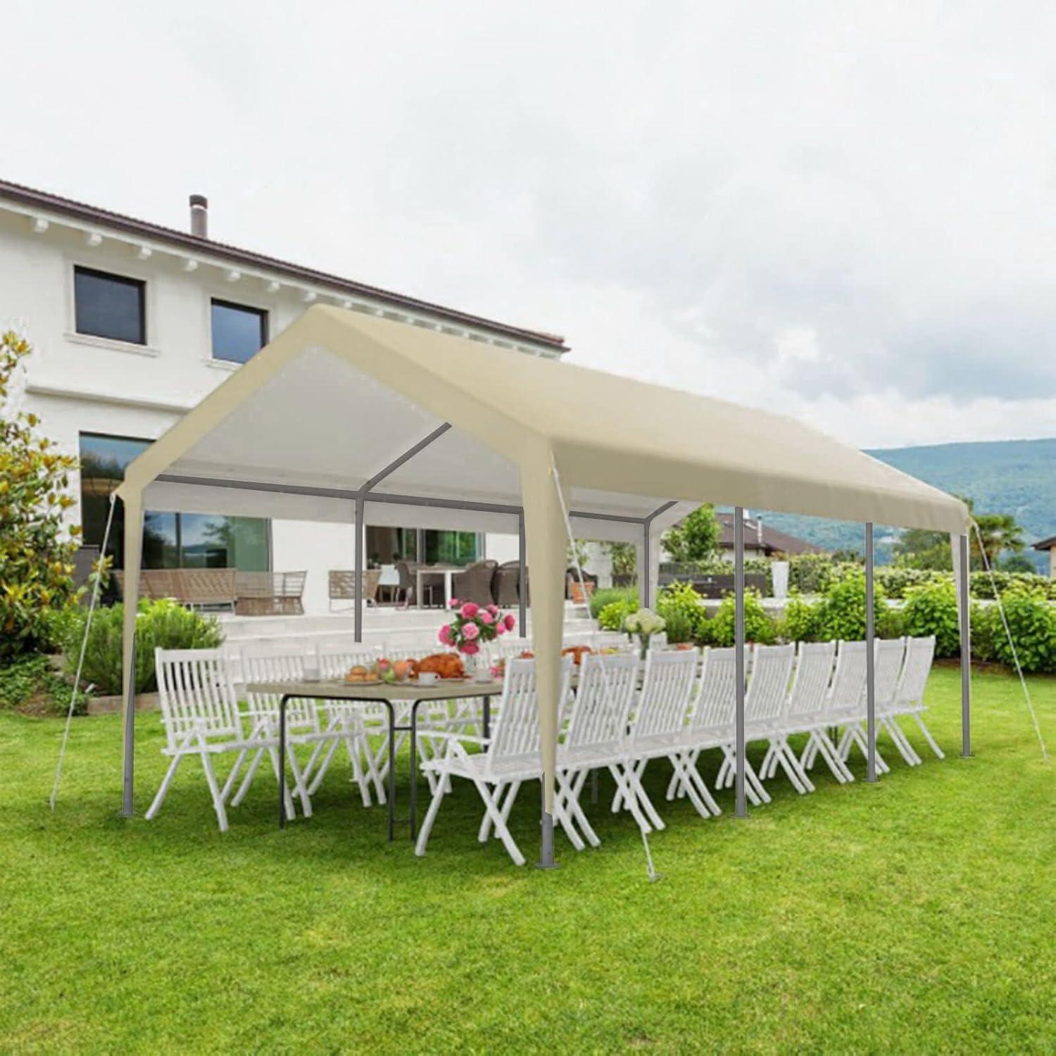 Gray 10' x 20' Portable Steel Carport with Windows