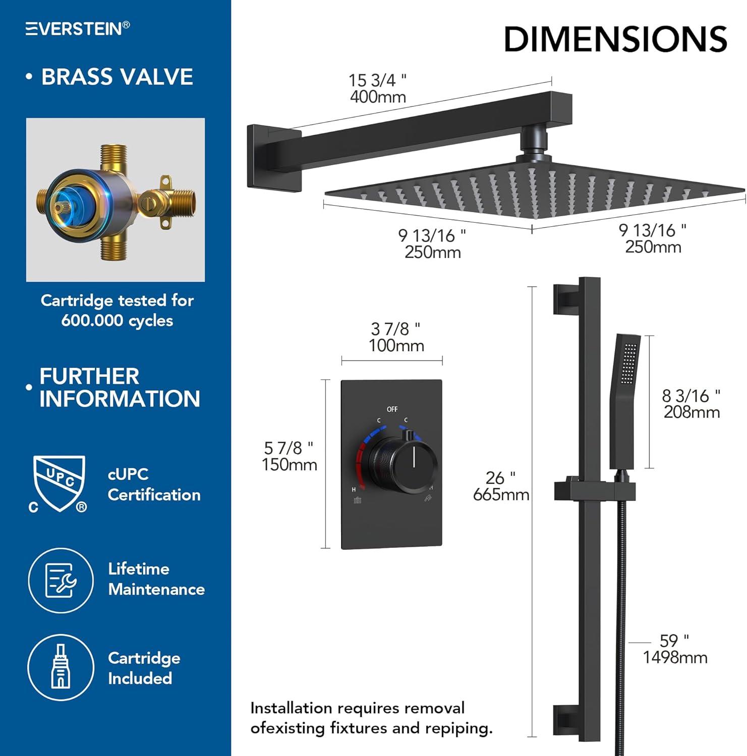 RainfallCascade 10" Pressure Balanced Slide BarShower System with Rough-In Valve