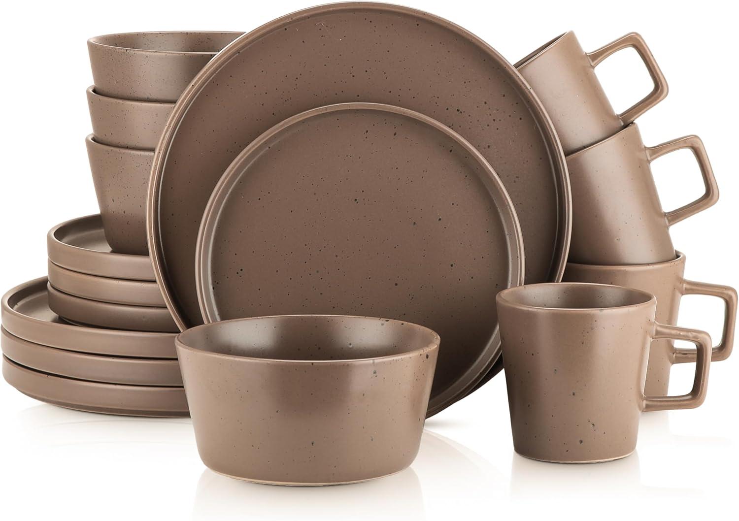 Matte Brown Porcelain Outdoor Dinnerware Set, Service for 4