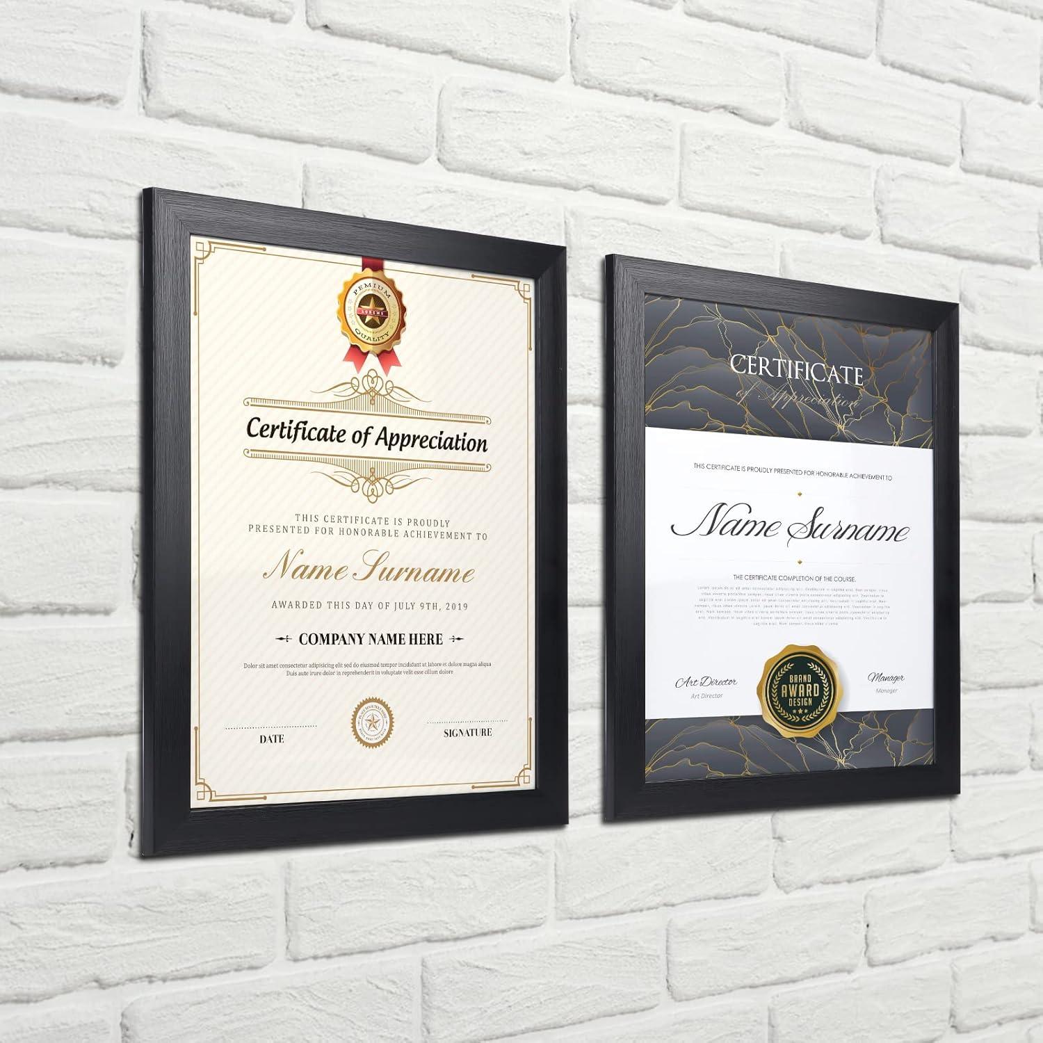 DesignOvation Corporate Document Frame Made to Display Standard Certificates, Black 8.5x11, Set of 12 Ready To Use Horizontally or Vertically