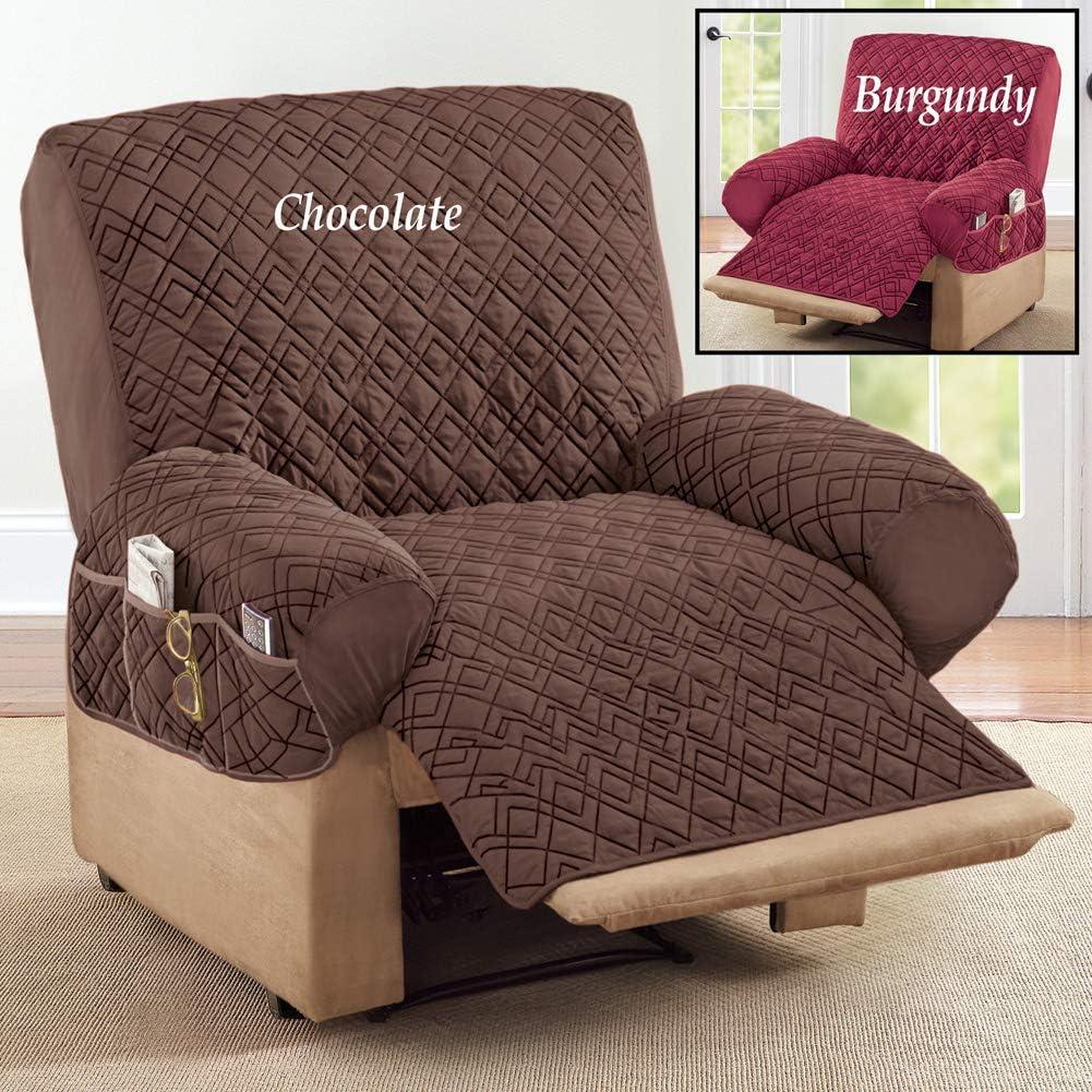 Collections Etc Diamond-Shape Quilted Stretch Recliner Cover with Storage Pockets - Furniture Protector