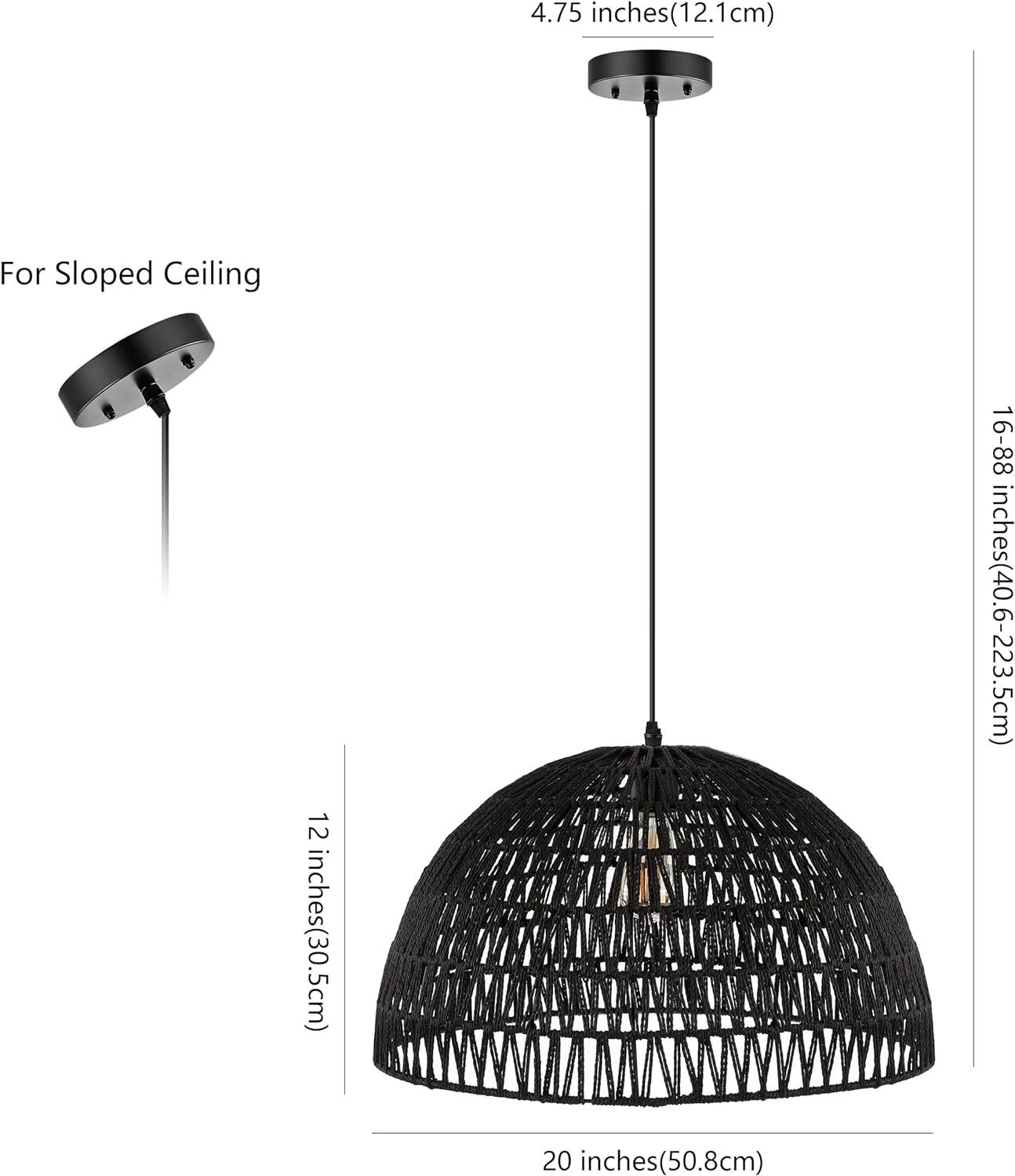 Campana 20" 1-Light Bohemian Modern Woven Rope/Iron LED Pendant, Black