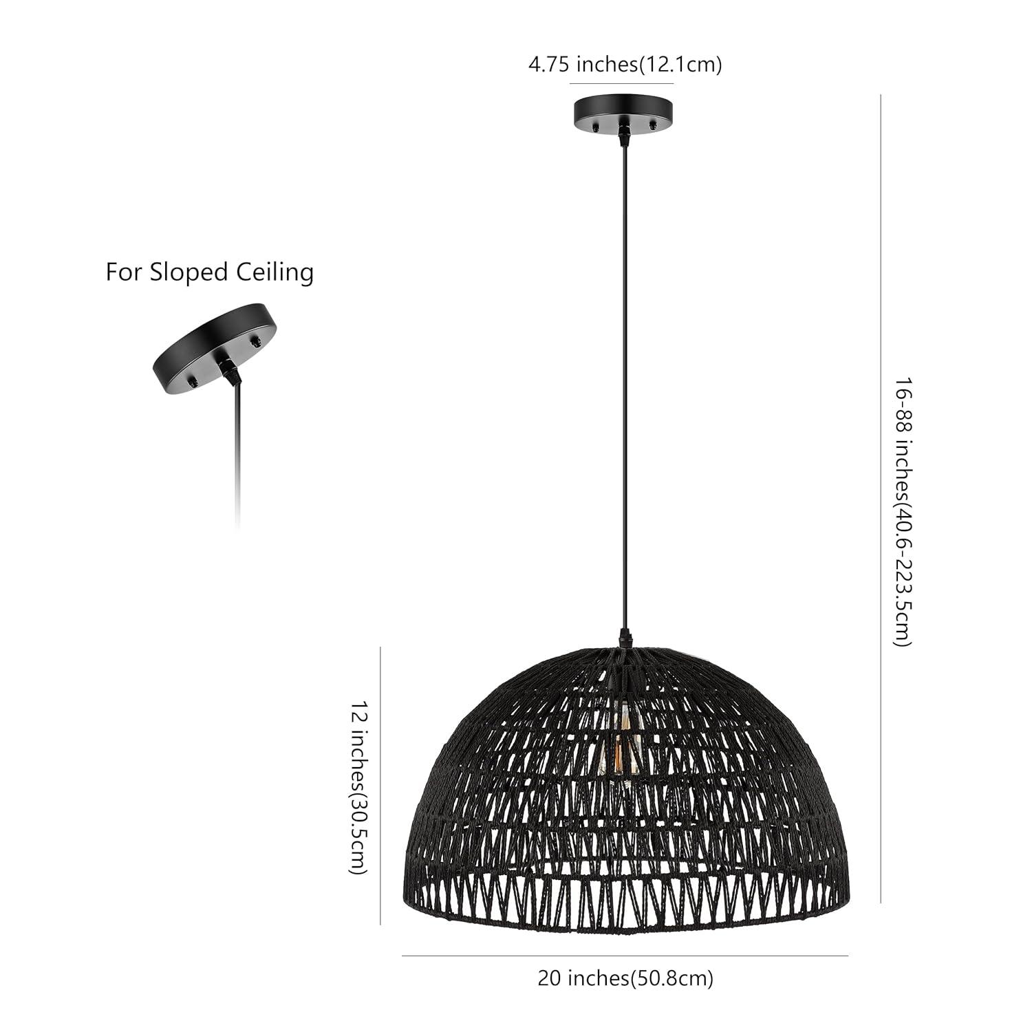 Campana 20" 1-Light Bohemian Modern Woven Rope/Iron LED Pendant, Black