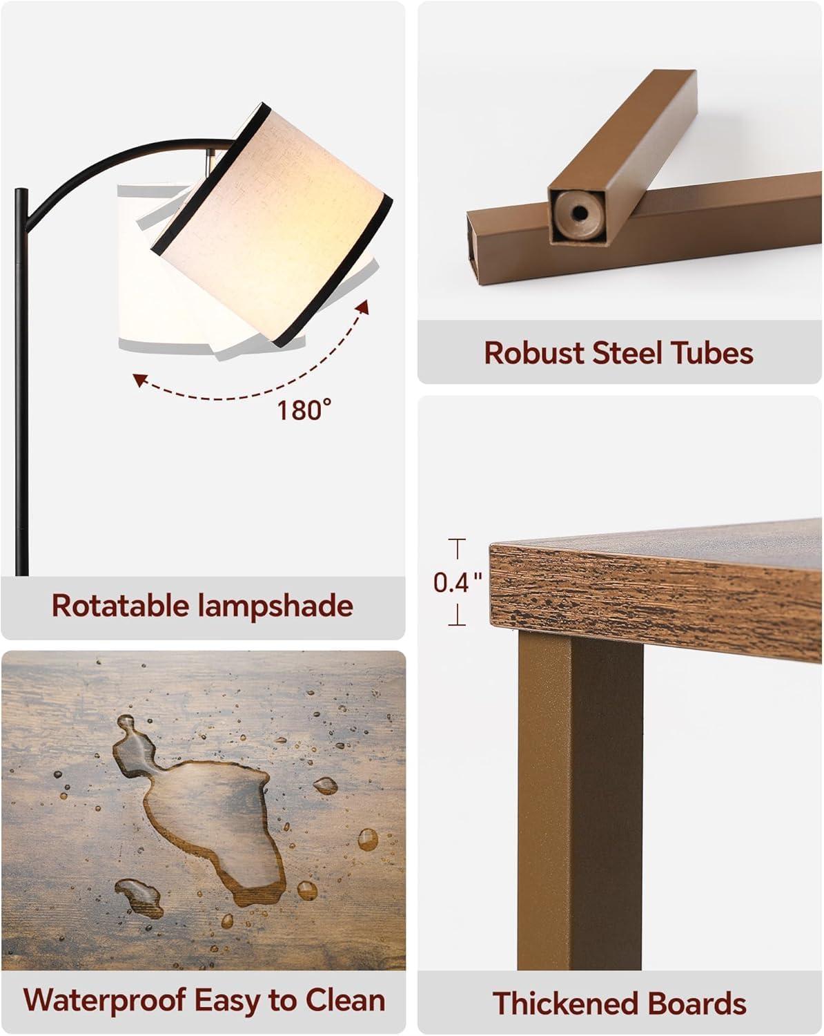 SUNMORY Floor Lamp with Table, Lamps for Living Room with USB Port, Attached End Table with Shelves, Brown