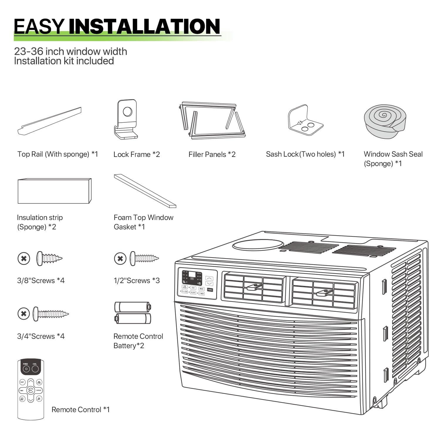 Bring Home Furniture 8000 BTU Smart Window Air Conditioner with WiFi/App Control & Energy Star 24H Scheduling & Remote Included Cools 350 Sq.Ft. for Bedroom Living Room