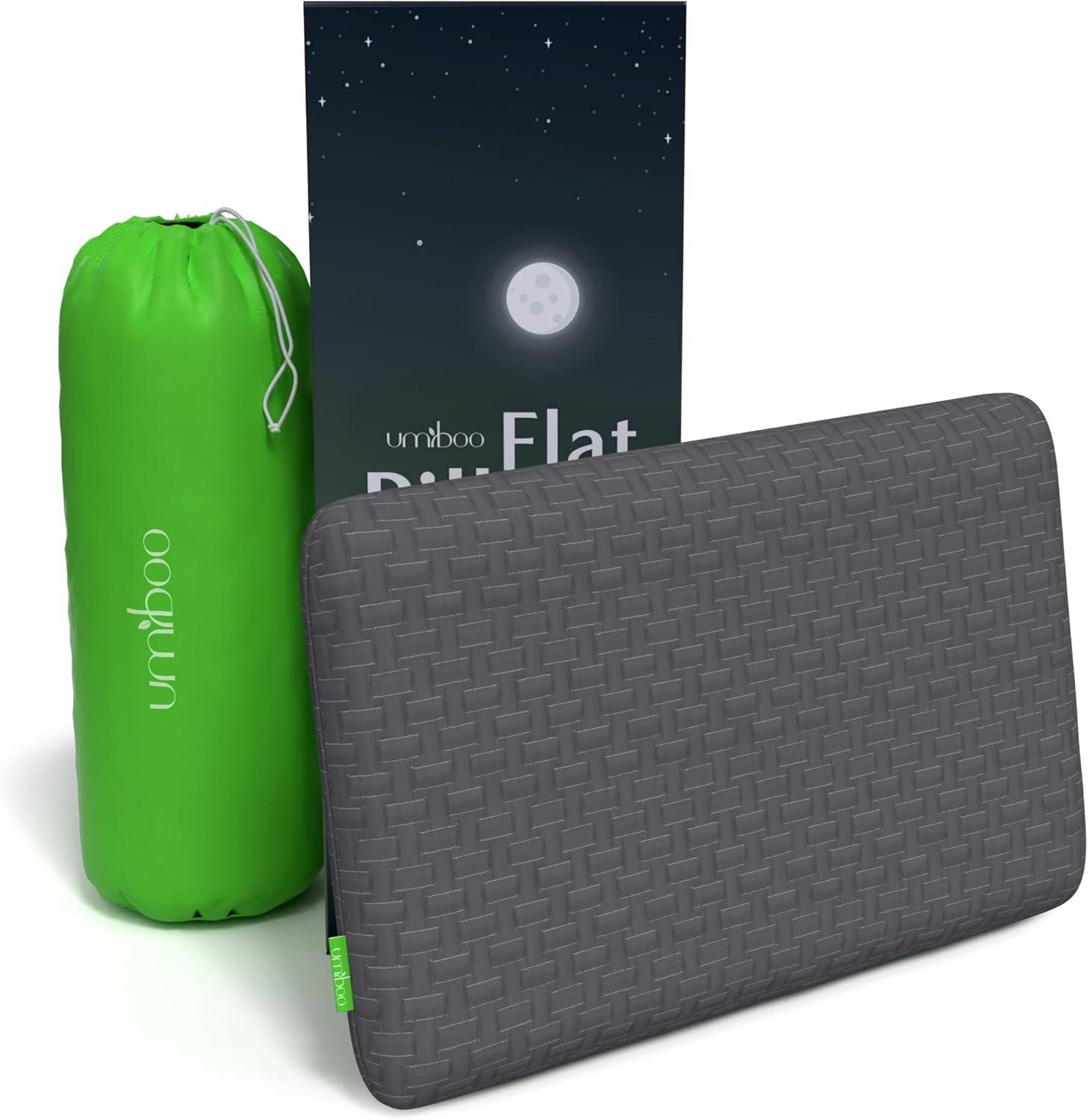 Umiboo by Focus Thin 2.5-Inch Memory Foam Pillow for Stomach and Back Sleepers 2-Pack (Gray)