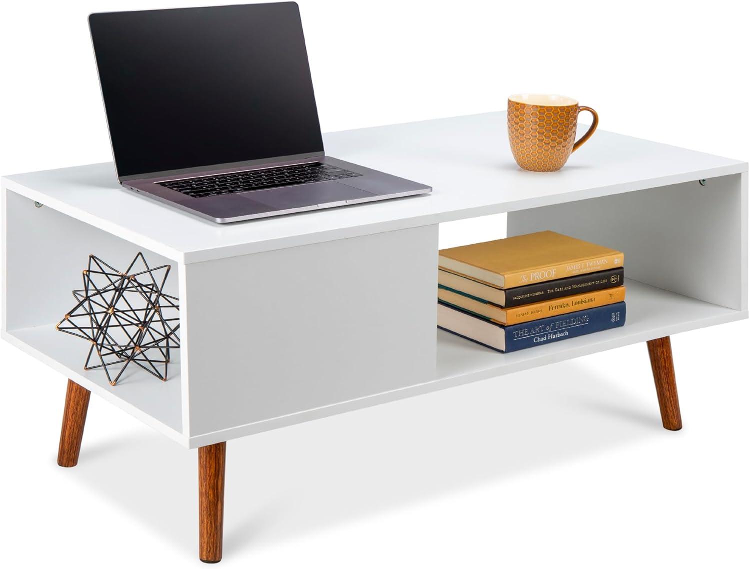 Best Choice Products Wooden Mid-Century Modern Coffee Accent Table Furniture w/ Open Storage Shelf - Brown