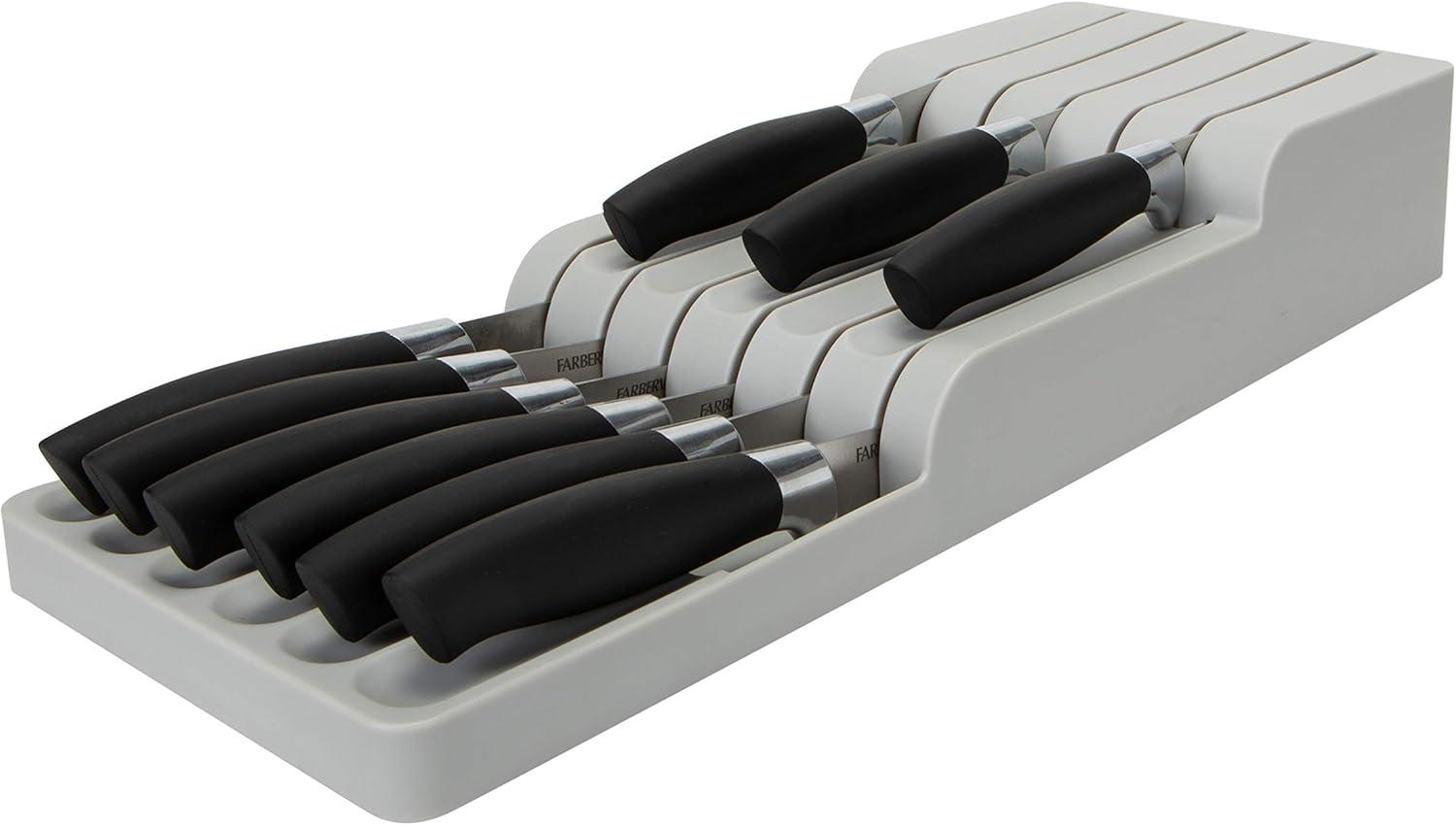 Gray Plastic 2 Tier Knife Drawer Organizer with 11 Slots