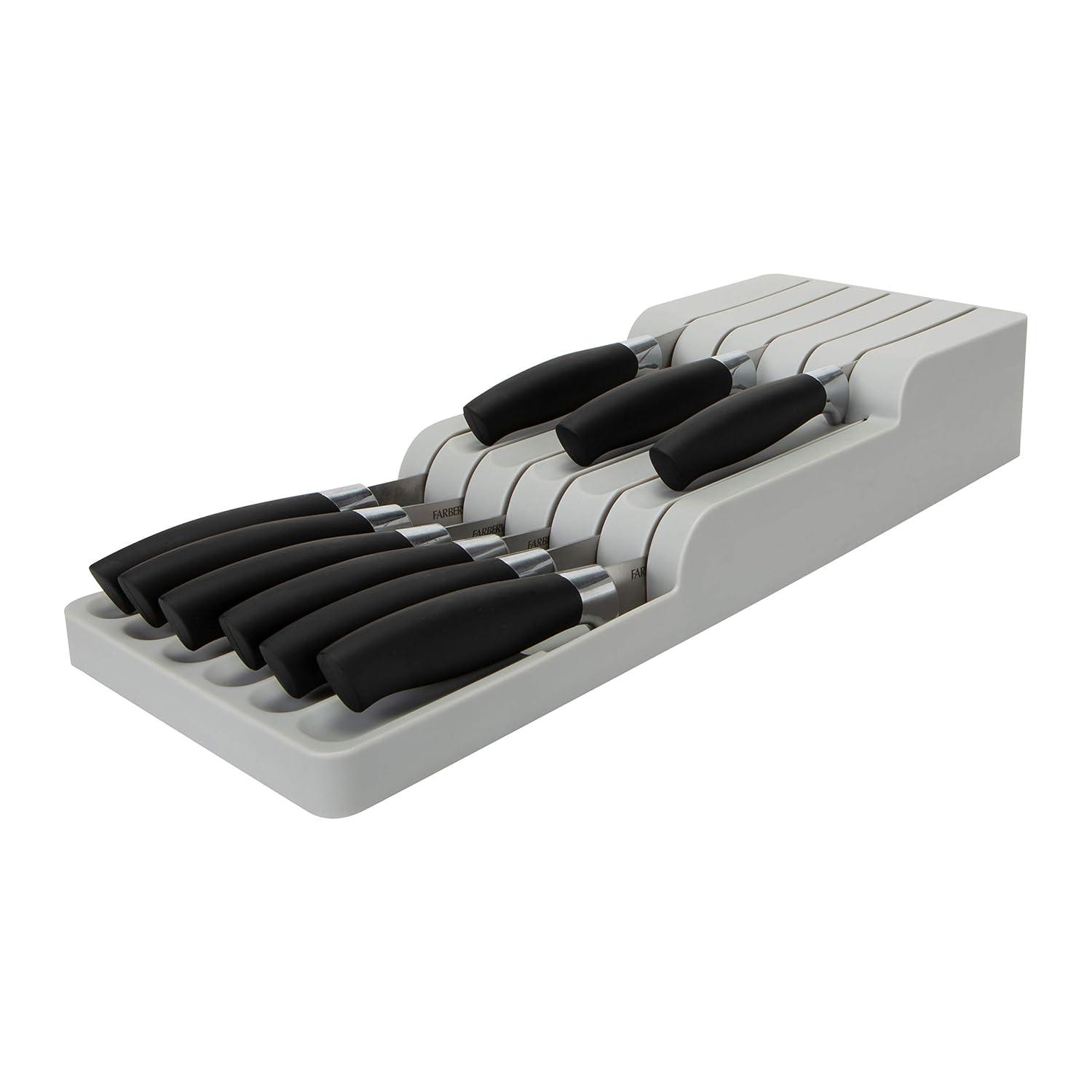 Gray Plastic 2 Tier Knife Drawer Organizer with 11 Slots