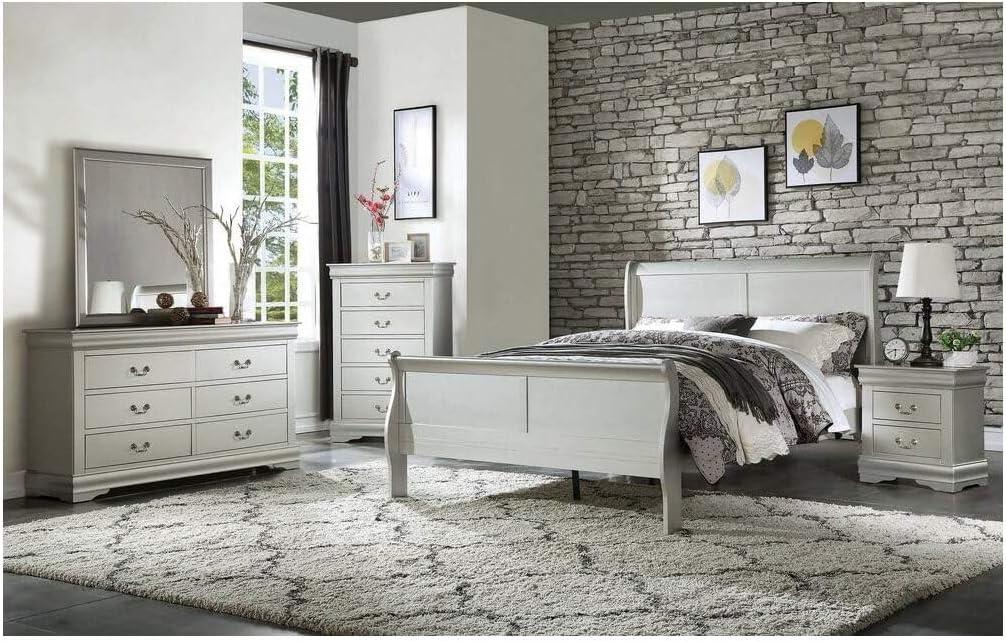 Platinum Full Wood Frame Sleigh Bed with Drawers