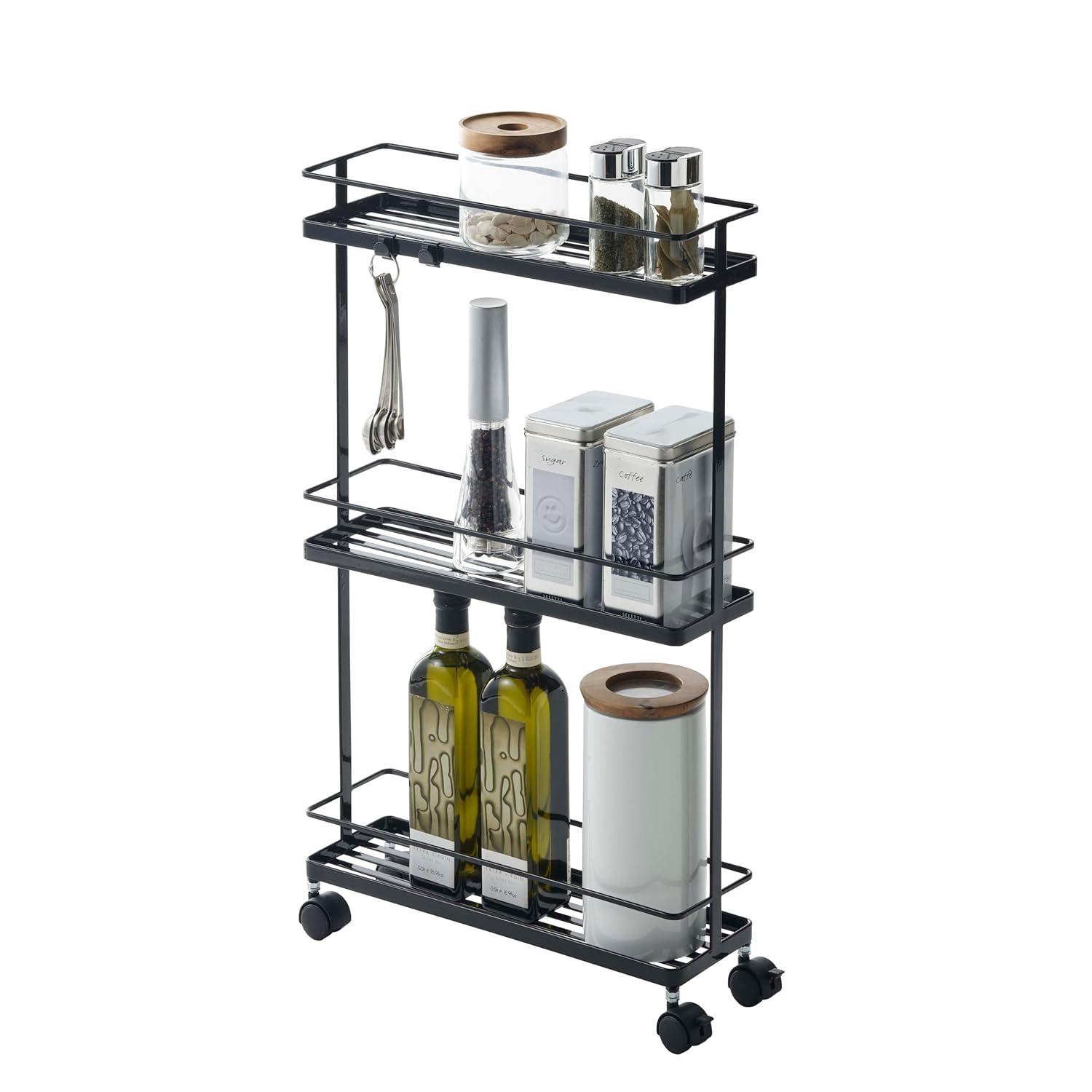 Tower Yamazaki Home Rolling Kitchen Island Metal Storage Cart, Portable Organizer Shelves