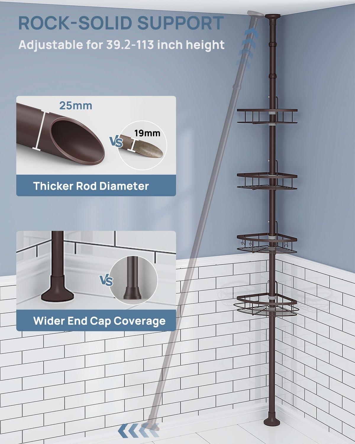 Bronze Tension Mount Shower Corner Caddy with 4 Baskets