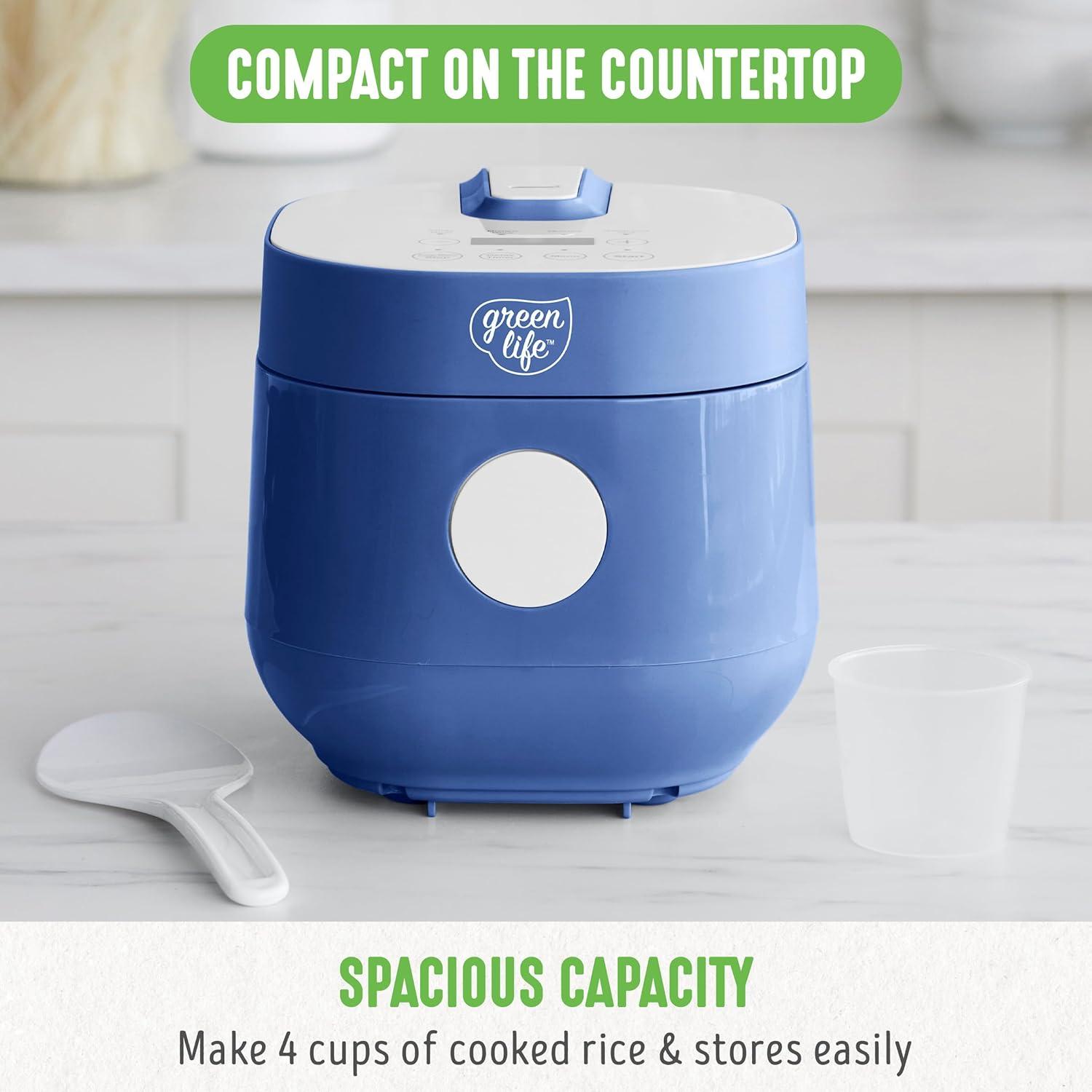 GreenLife Blue and White Ceramic Nonstick Electric Rice Cooker